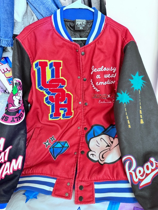 Reason Other - Popeye Red & Black Varsity patches Jacket